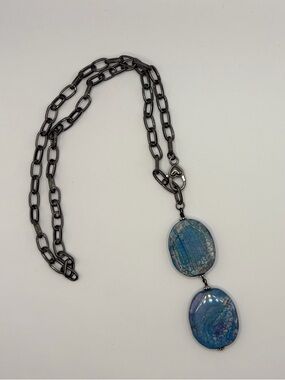 Blue Stone Double Pendant Necklace - Women's Fashion Jewelry